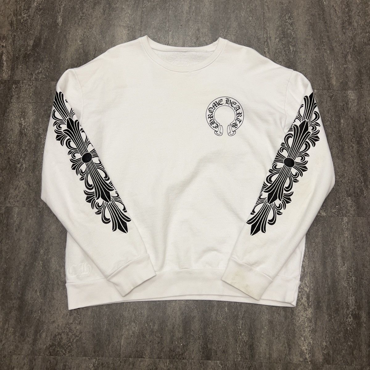 image of Chrome Hearts Horse Shoe Crewneck in White, Men's (Size Medium)