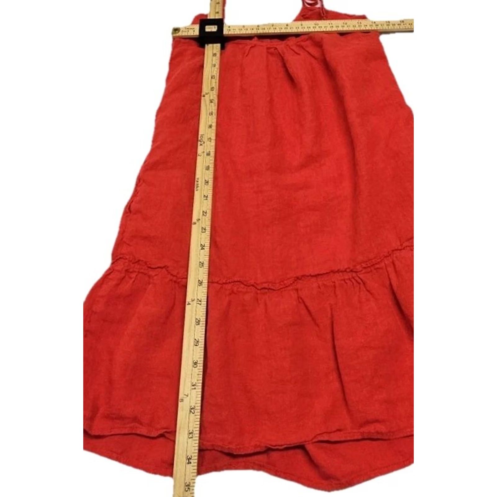 Gap VINTAGE? No. 100% Linen Red Spaghetti Strap Mini Dress Ruffle Hem Women S Gap Dress Sleeveless V-Neck Pullover Solid Red Spring Summer Women S Size S / US 4 / IT 40 - 7 Thumbnail