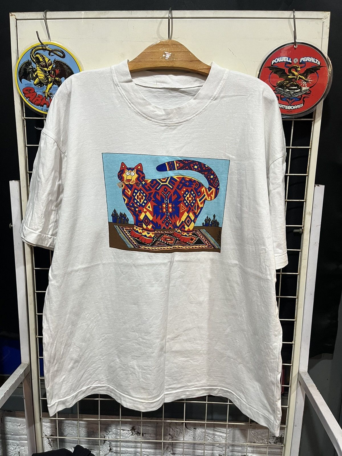 Vintage BK Liban Cat Art Boxy Tee 90s (single stitch) Size US L / EU 52-54 / 3 - 1 Thumbnail