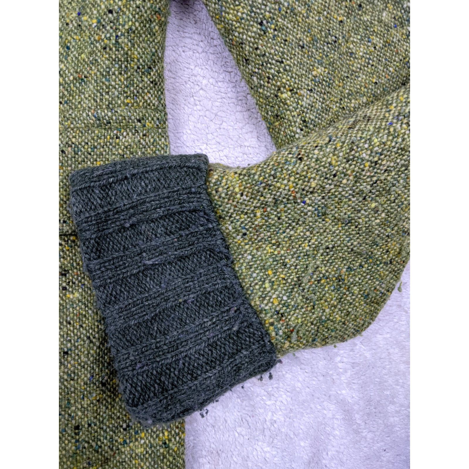 Vintage Relativity Womens Jacket Coatigan S Green Tweed Wool Blend Zip Hood Size S / US 4 / IT 40 - 2 Thumbnail