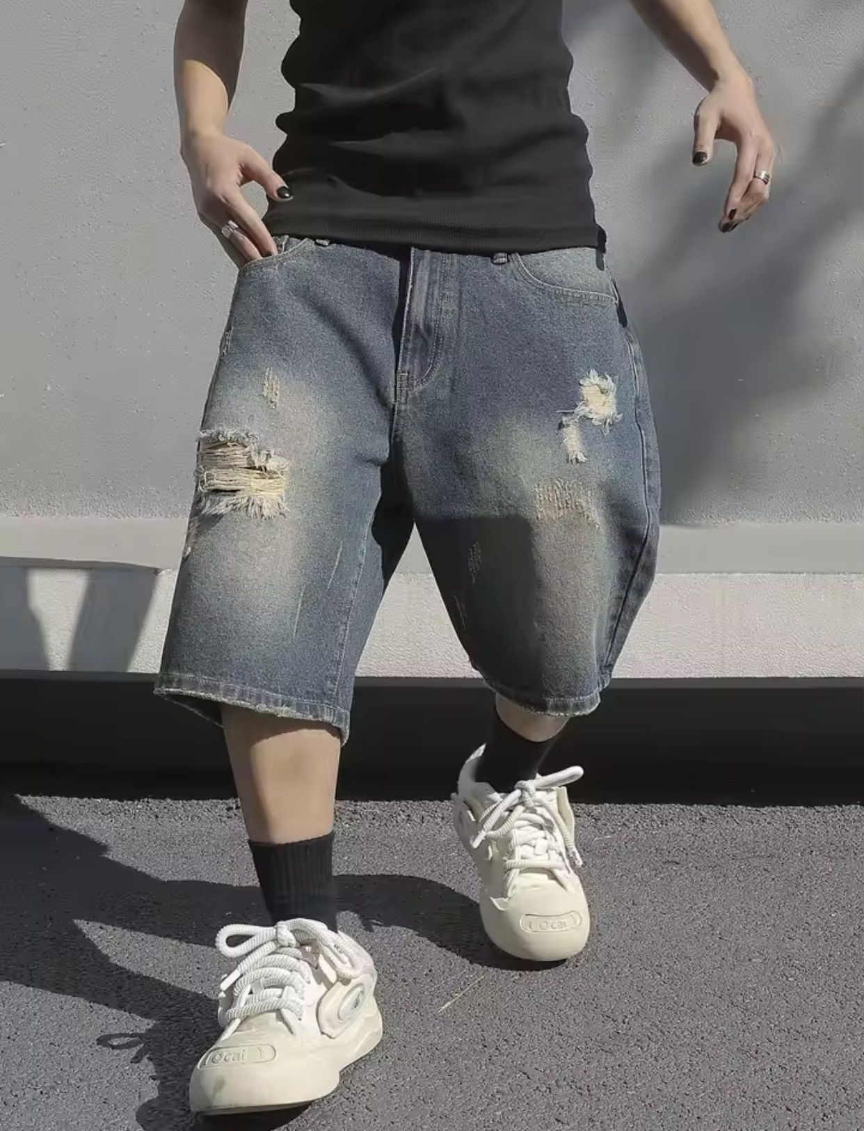Jean × Vintage Baggy Stretchy Denim Shorts Jeans Size US 36 / EU 52 - 4 Thumbnail