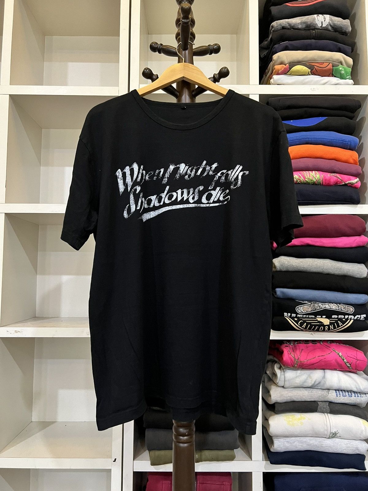 image of Vintage When Night Falls Shadows Die Tee in Black, Men's (Size Large)