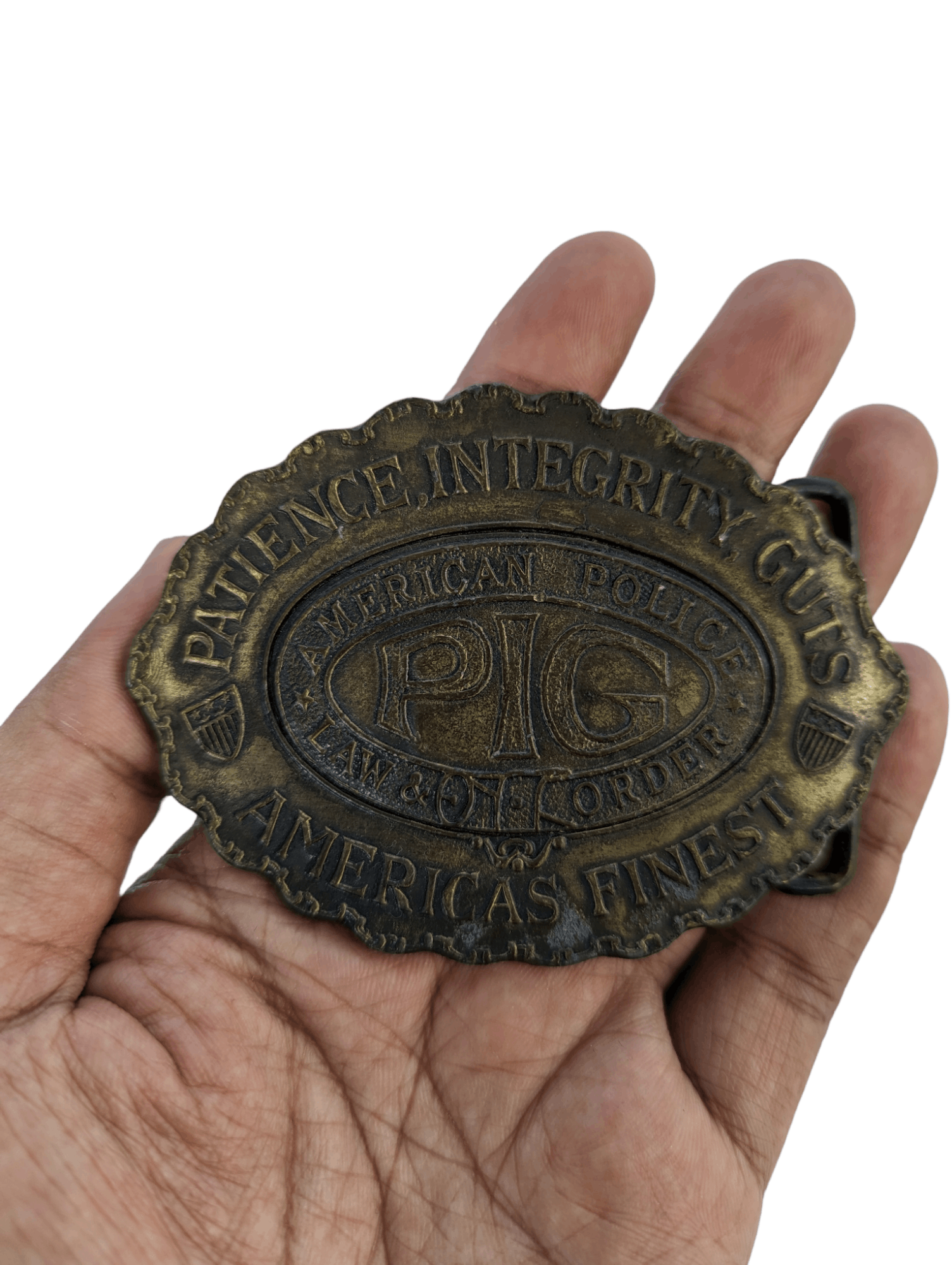 Police PIG Patience Integrity Guts American Belt Buckle