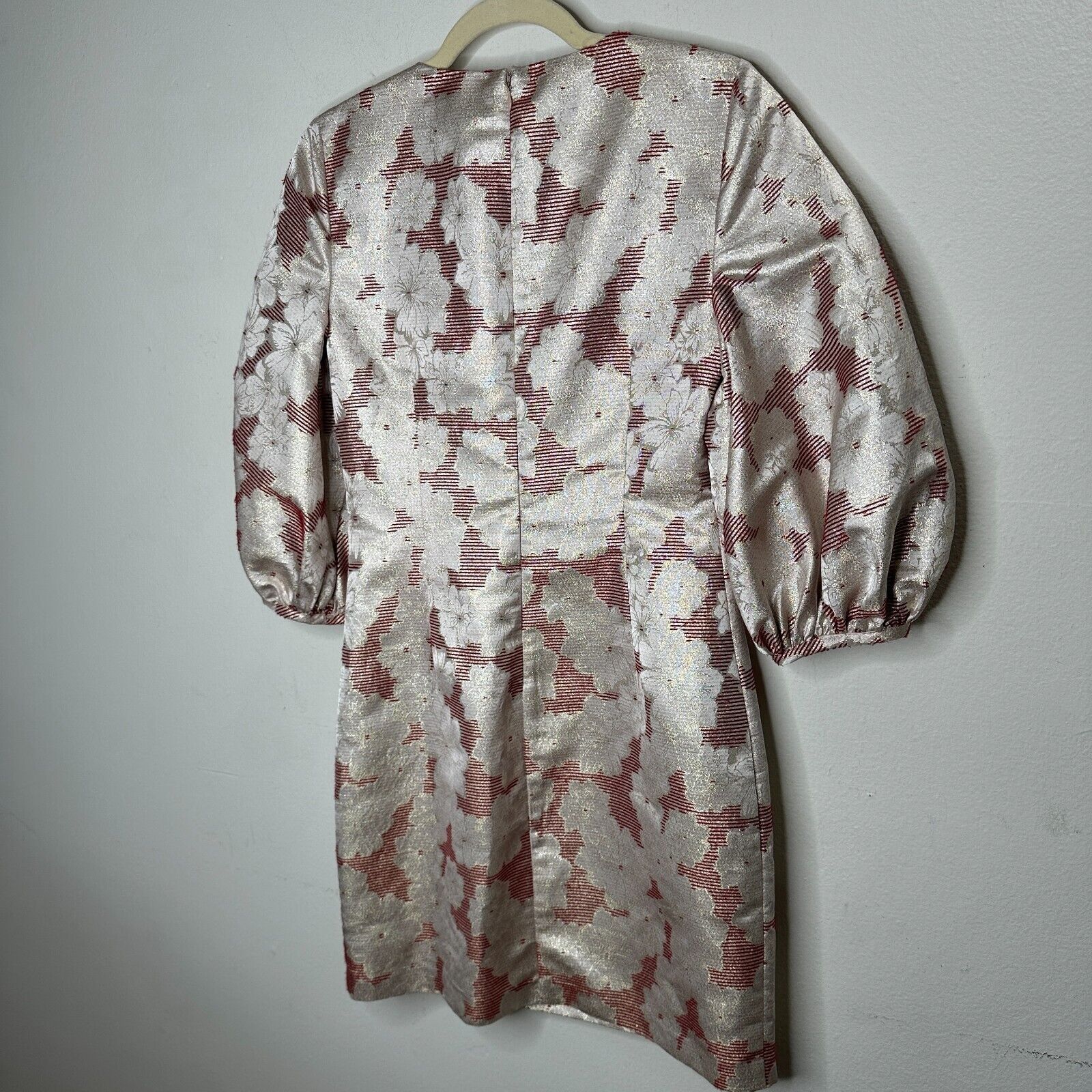 Badgley Mischka Belle Badgley Mischka Red Gold Metallic Stripe Floral Dress Size XS / US 0-2 / IT 36-38 - 7 Thumbnail