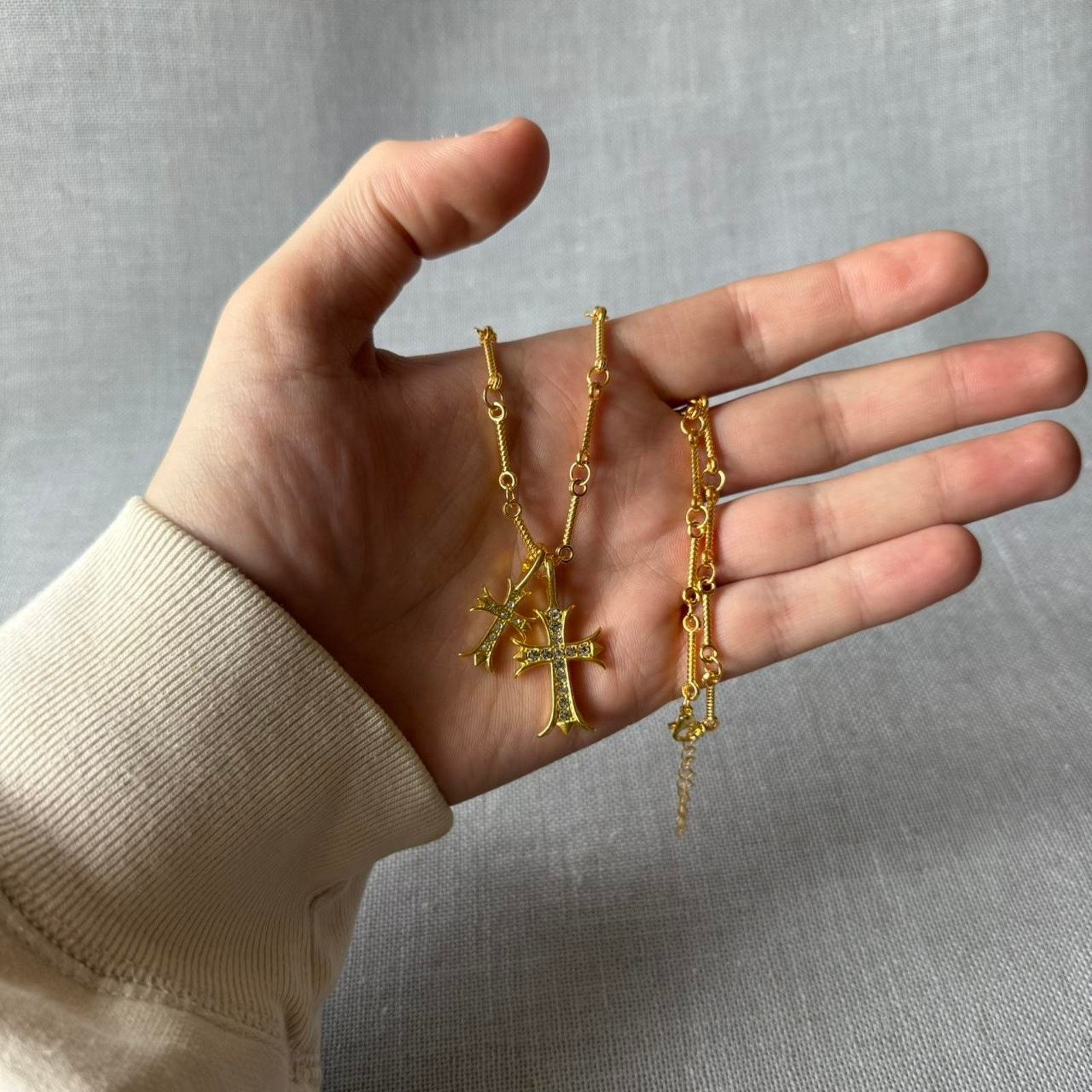 Other DOUBLE CROSS GOLD NECKLACE // WMNS Size ONE SIZE - 2 Thumbnail
