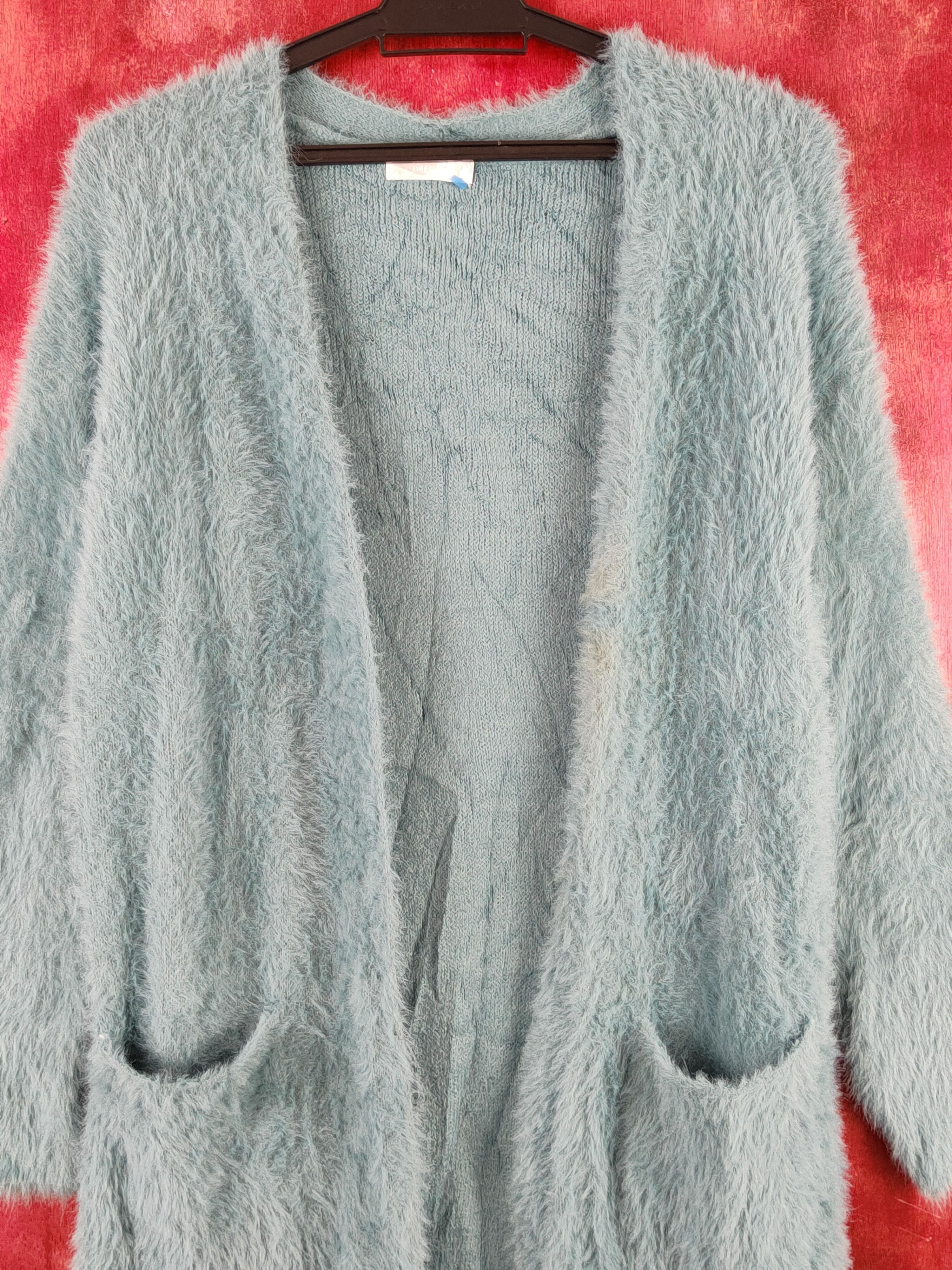 Homespun Knitwear × Japanese Brand × Vintage Dreskip Turquoise Fur Mohair Knitwear Cardigan #S2038 Size M / US 6-8 / IT 42-44 - 2 Thumbnail