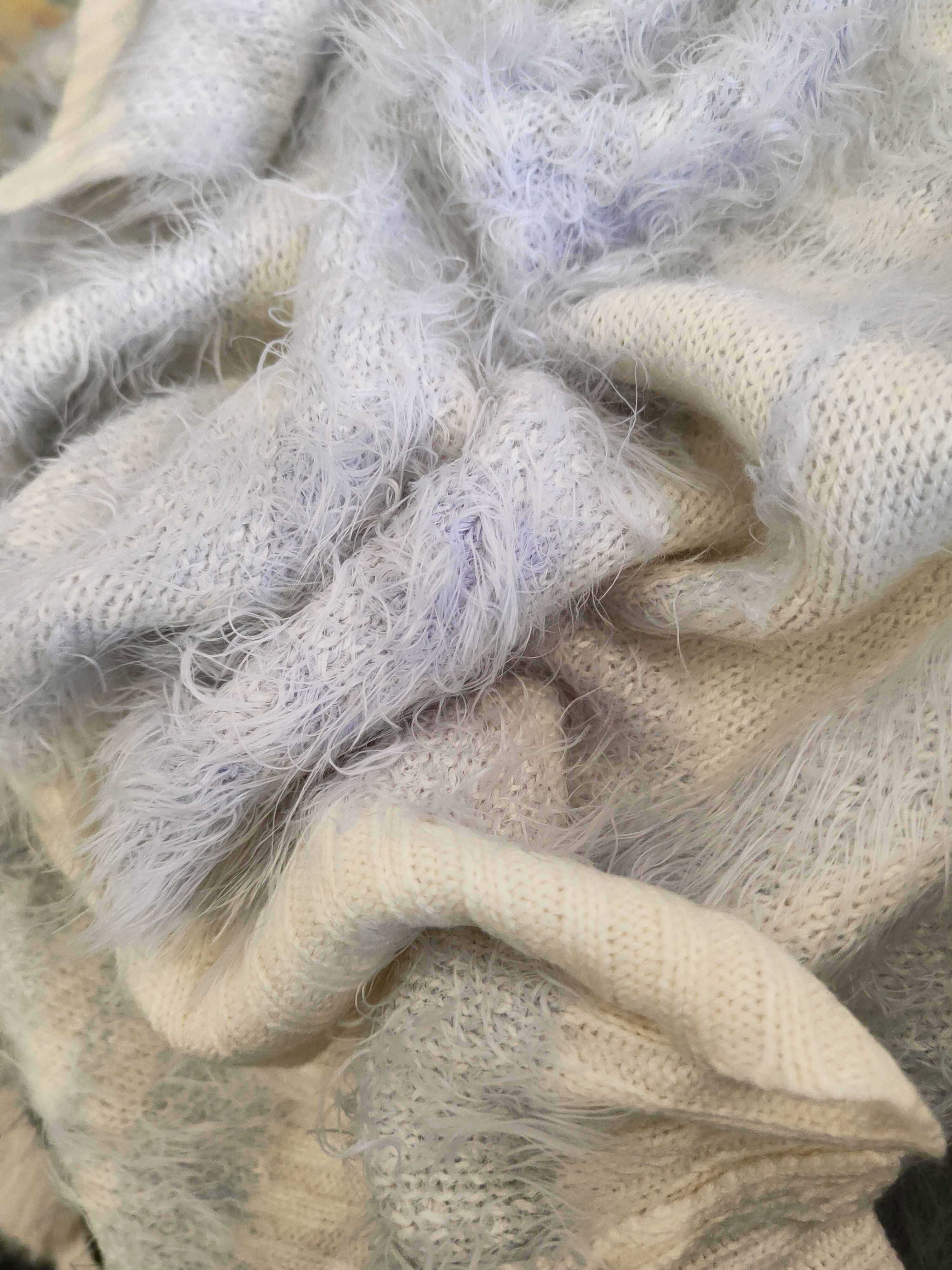 Japanese Brand DL Luccica Cream Purple Fur Mohair Knitwear #46-988 Size M / US 6-8 / IT 42-44 - 10 Thumbnail