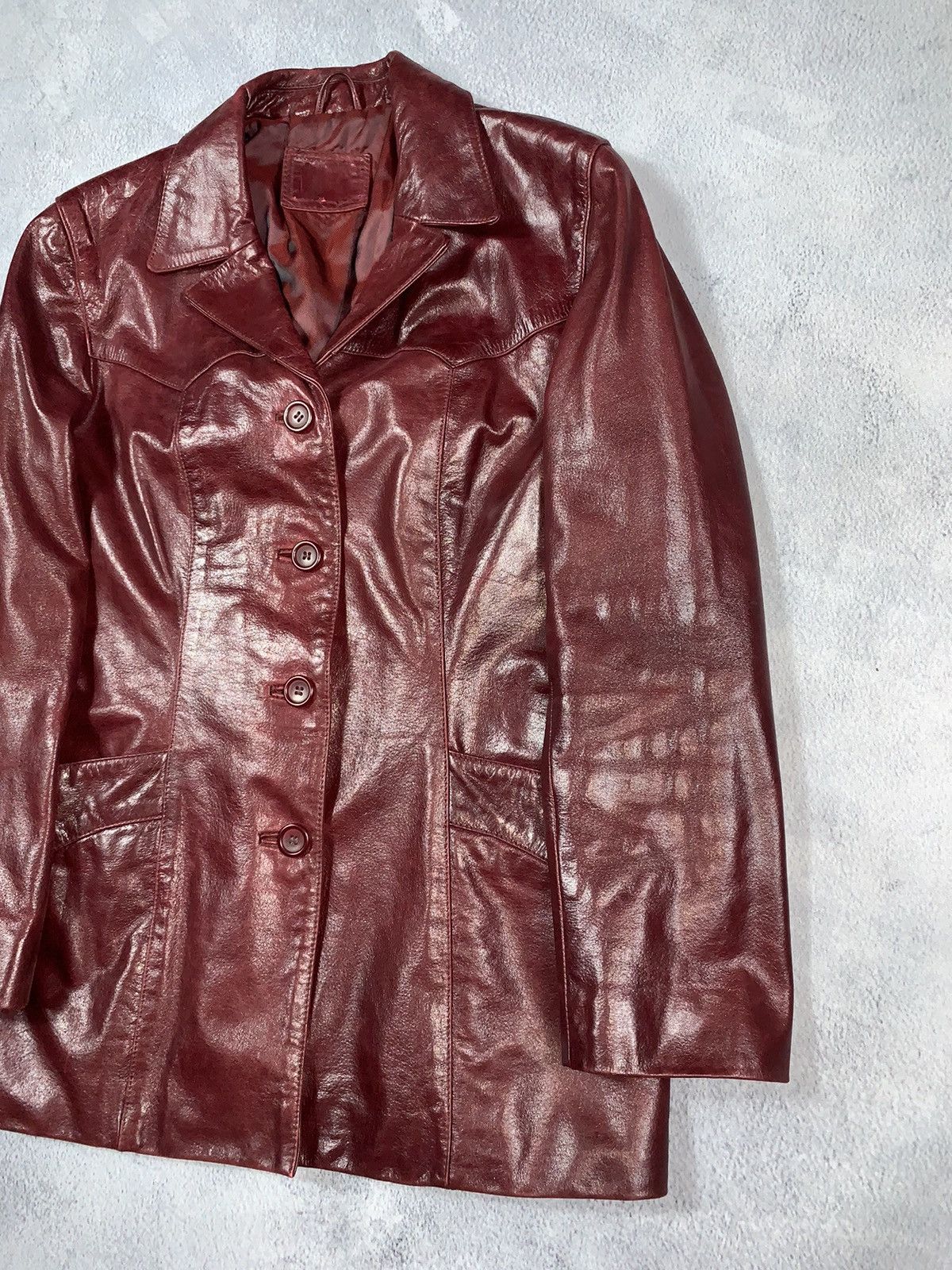 Leather × Vintage Vintage 90s Opium Elongated Leather blazer Jacket size M Size M / US 6-8 / IT 42-44 - 3 Thumbnail