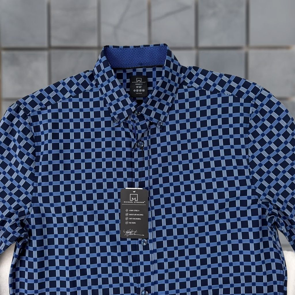 Vintage Michael Strahan Shirt Mens Small Blue Check Stretch Button Up Non Iron Size US S / EU 44-46 / 1 - 1 Thumbnail
