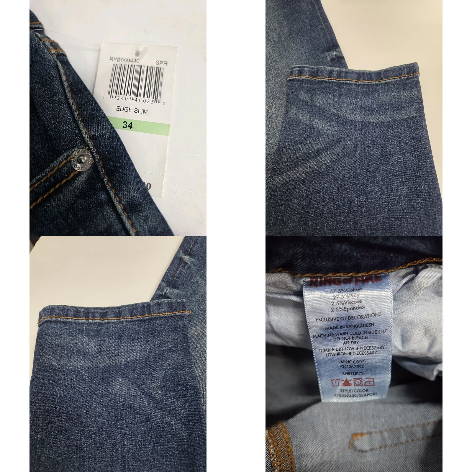 Ring Of Fire Ring of Fire Edge Slim Fit Straight Leg Denim Jeans 34/30 Mens Blue 30in Inseam Slimming Pockets Embroidered Zip Button Leather Logo NWT jeans Size US 34 / EU 50 - 9 Thumbnail