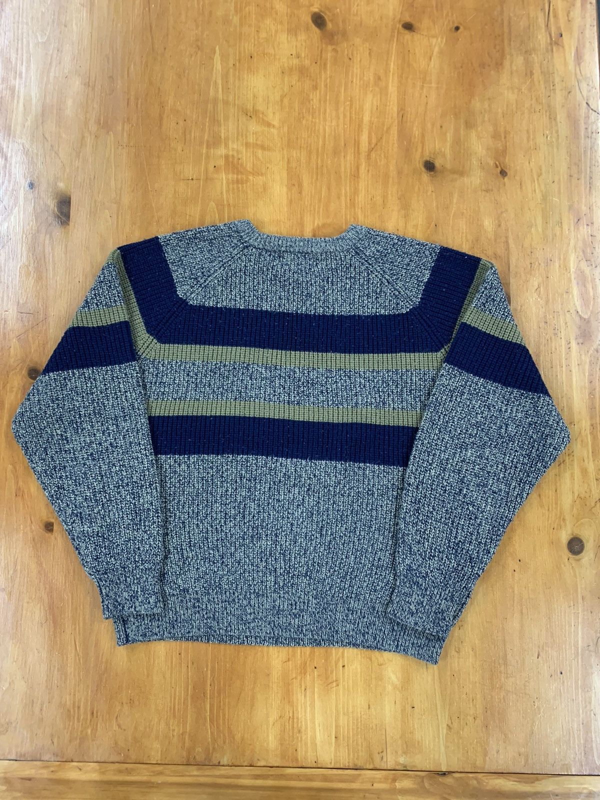 Band Tees Vintage Navy Tan Band Herringbone Knit Sweater Size US XL / EU 56 / 4 - 1 Thumbnail