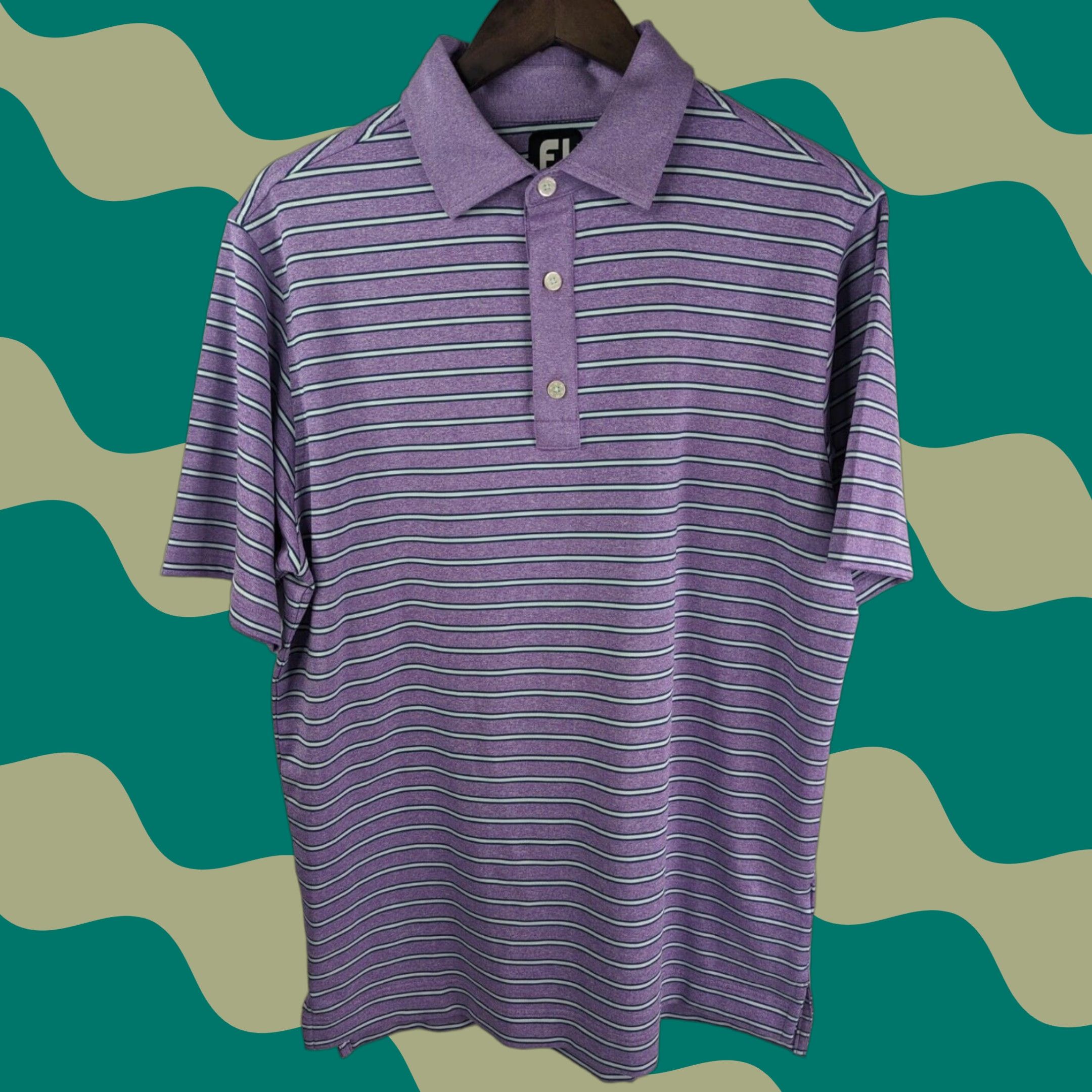Footjoy FootJoy Polo Shirt Mens M Purple Striped Golf Breathable Stretch Easy Care Short Sleeve - Preppy Casual Activewear Size US M / EU 48-50 / 2 - 1 Thumbnail