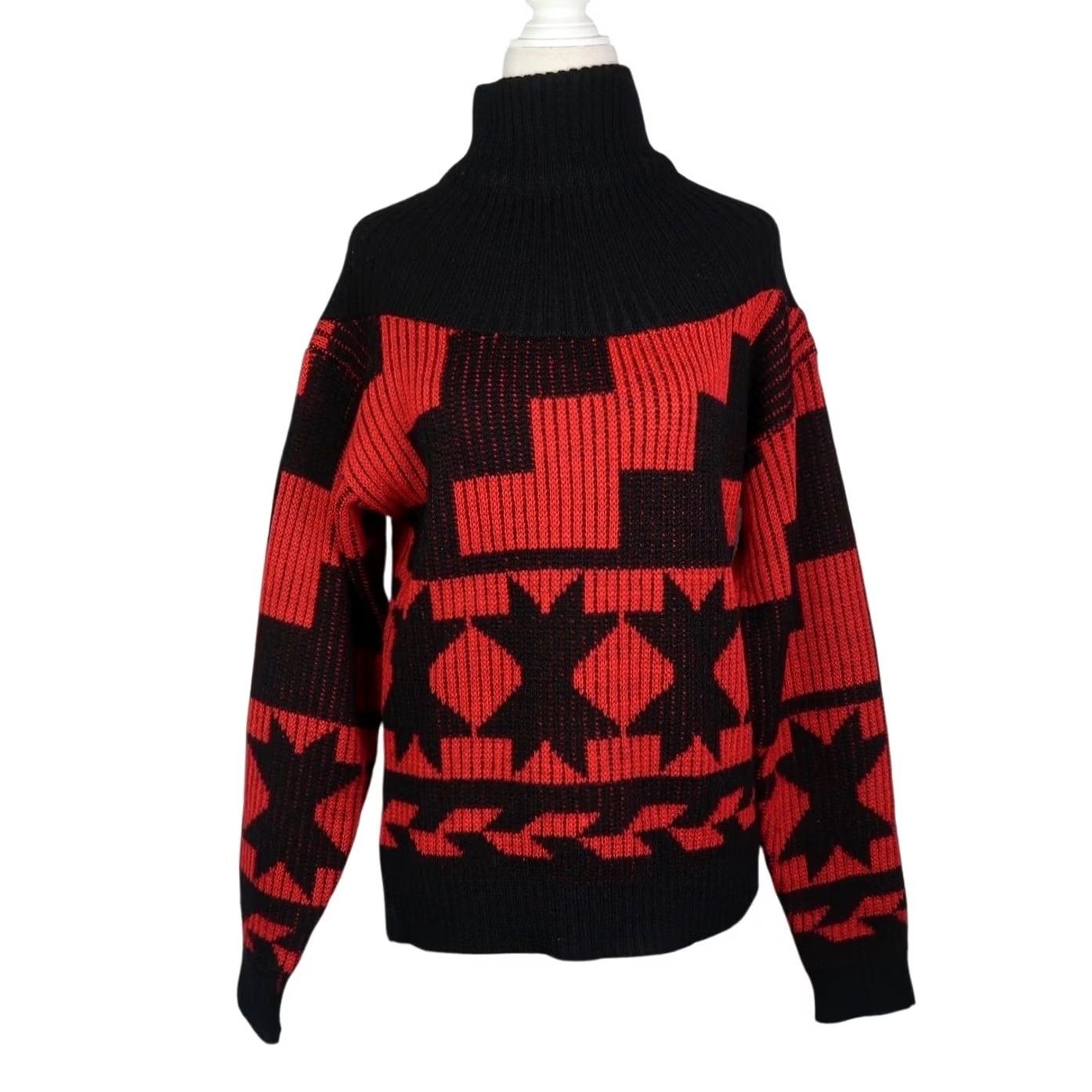 Obermeyer VINTAGE Obermeyer Black and Red Geometric Wool Turtleneck Sweater M Women Long Sleeve Pullover 90s Size M / US 6-8 / IT 42-44 - 2 Thumbnail