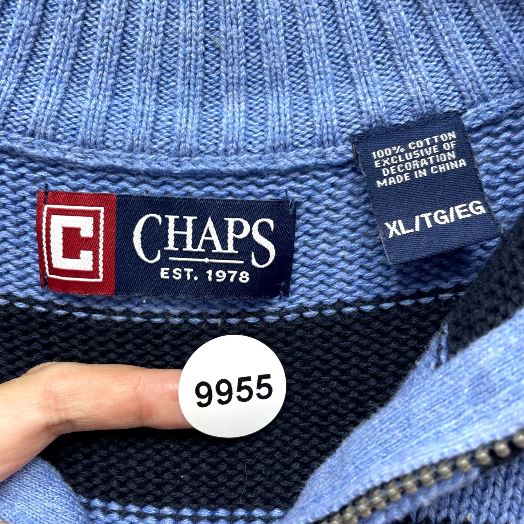 Chaps VINTAGE Chaps Sweater XL Mens Blue Striped Knit 1/4 Zip Pullover Preppy Rugby Size US XL / EU 56 / 4 - 7 Thumbnail