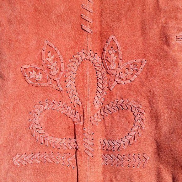 Vintage Vtg 80s Orange Genuibe Leather Jacket Sz 16W Blazer Suede Em Size XXL / US 16-18 / IT 52-54 - 3 Thumbnail