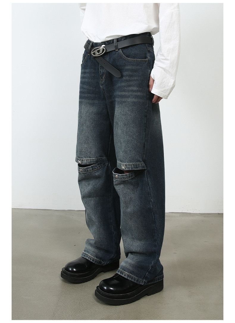 Japanese Brand × Vintage Distressed washed fashionable straight ripped jeans y2k Size US 32 / EU 48 - 4 Thumbnail