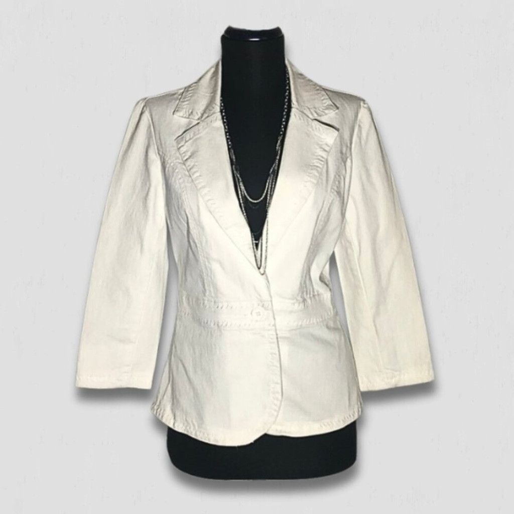 Vintage Apostrophe Embroidered Blazer Button Front Cream Off White 2 Size XS / US 0-2 / IT 36-38 - 1 Thumbnail