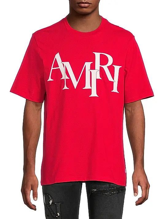 Amiri os11x0326 Staggered Logo Cotton T-Shirt in Red Size US M / EU 48-50 / 2 - 3 Thumbnail