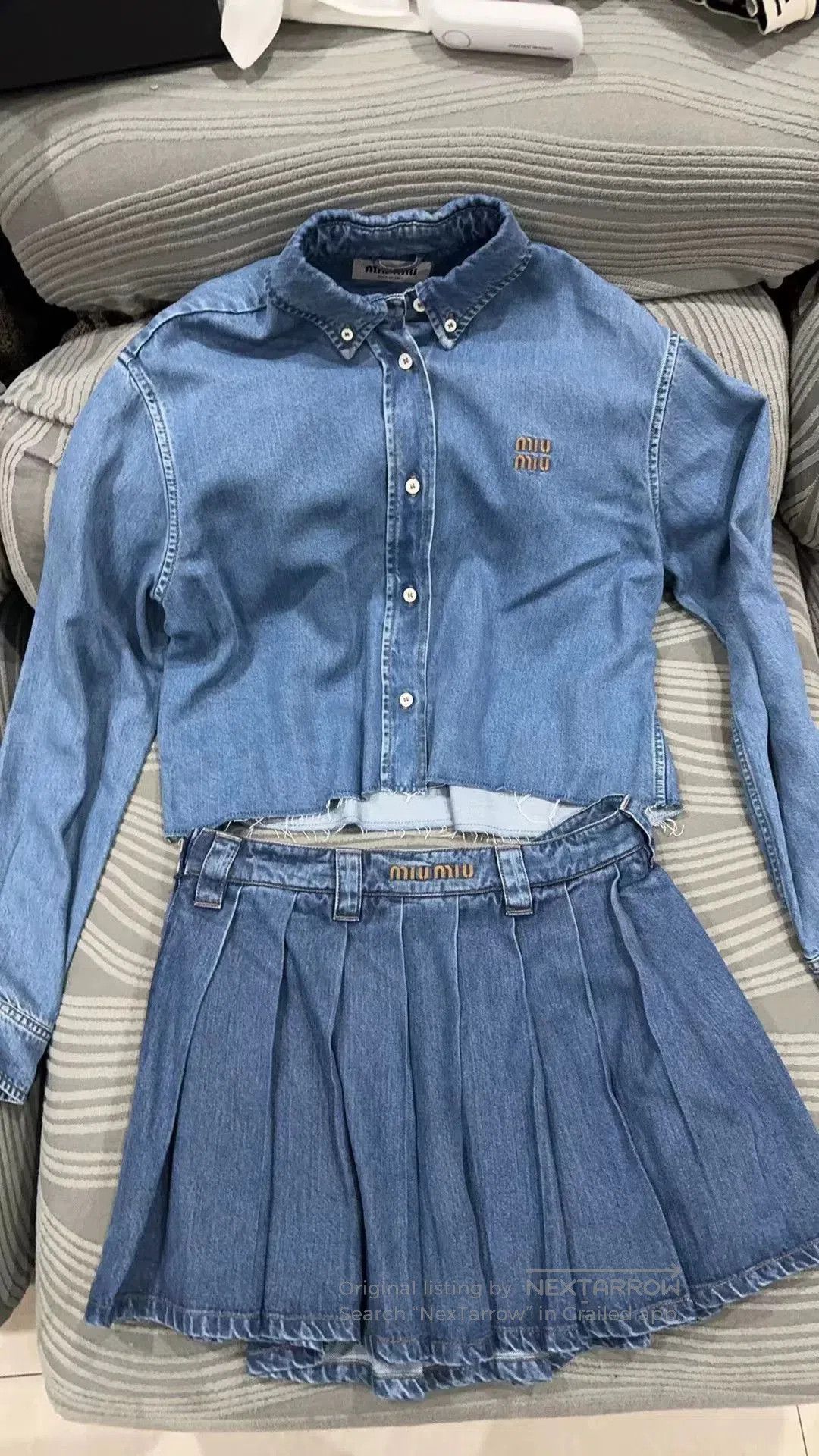 Miu Miu miumiu denim shirt with pleated skirt. Size US M / EU 48-50 / 2 - 3 Thumbnail