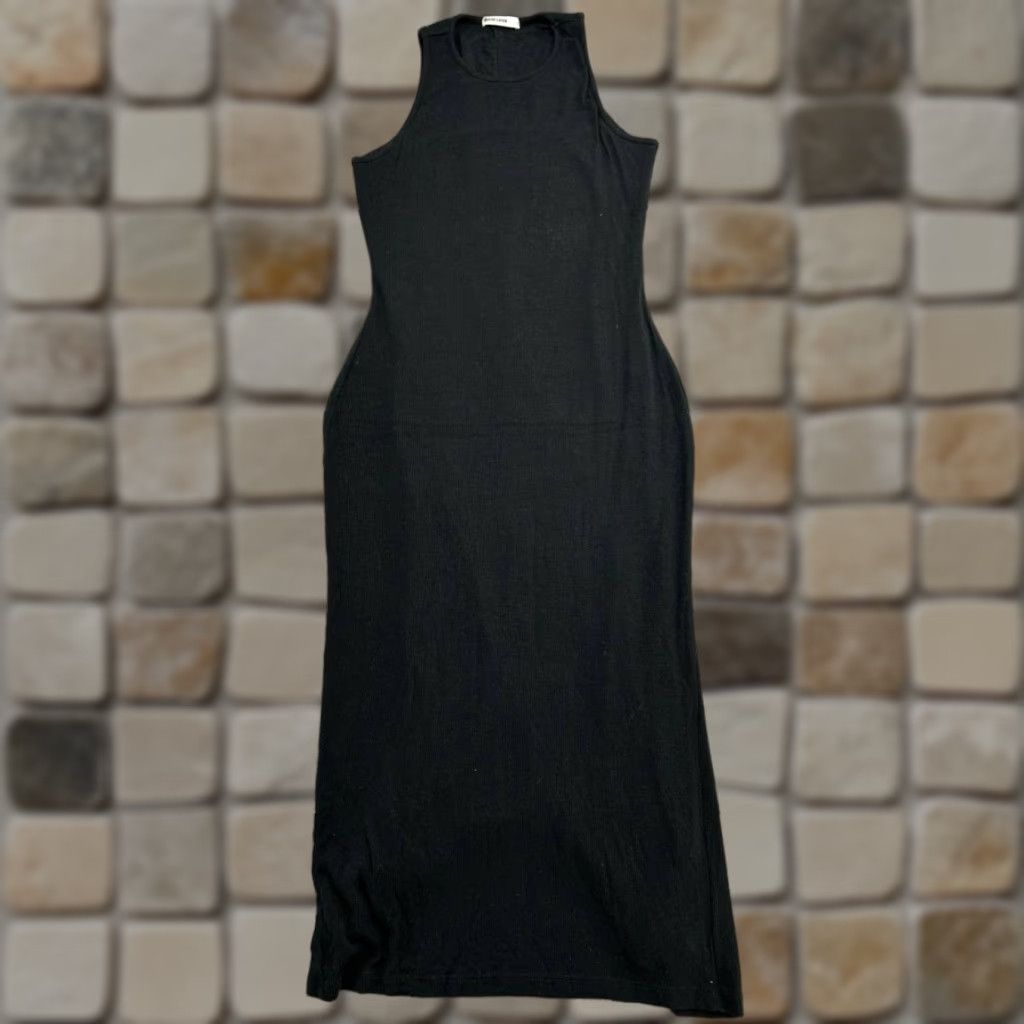Marine Layer Marine Layer Maxi Dress Womens S Black Ribbed Texture Round Neck Sleeveless Slit Hem Knit Casual Long Slim Stretch Easy Care Shirts? Size S / US 4 / IT 40 - 1 Thumbnail