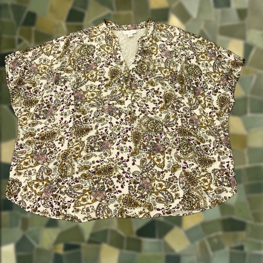 J. Jill J. Jill Womens Blouse V-Neck Short Sleeve Paisley Multicolor Adult Medium Flowy Size M / US 6-8 / IT 42-44 - 1 Thumbnail