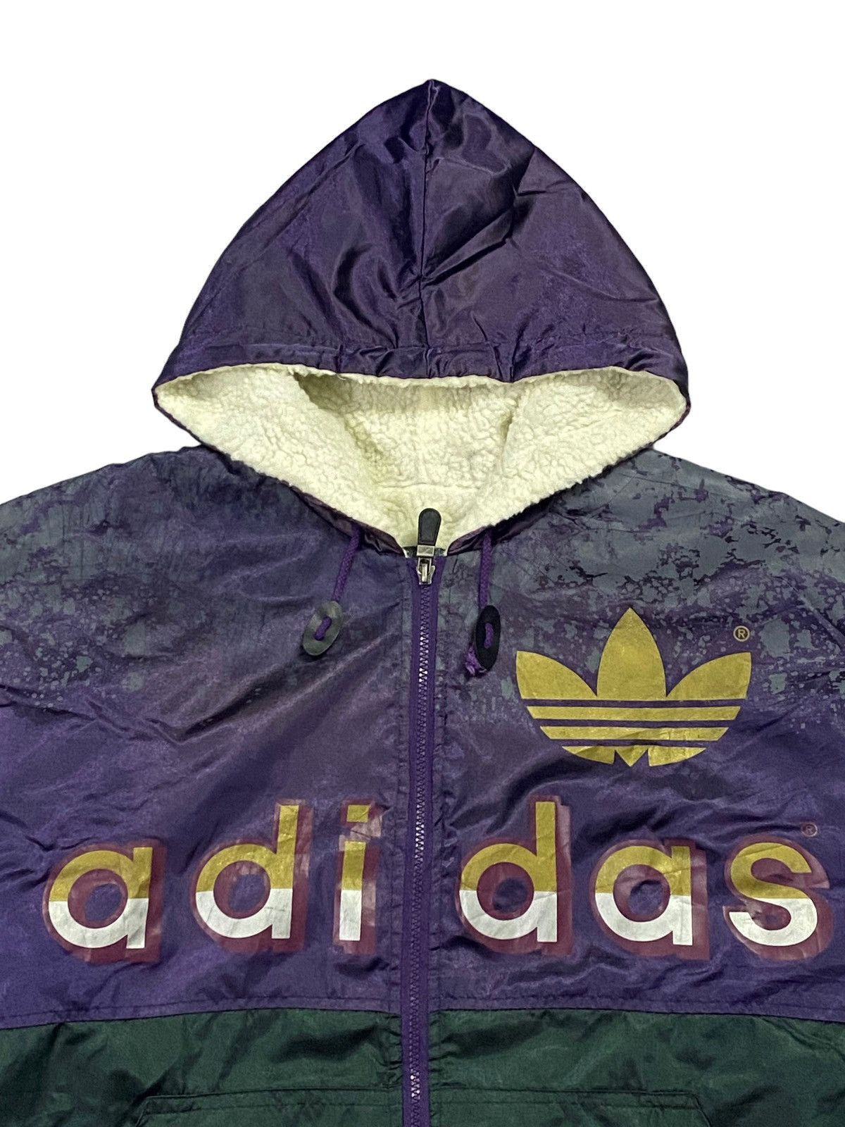 Adidas × Vintage Vintage 90s Adidas Big Logo Over Print Sherpa Jacket Size US M / EU 48-50 / 2 - 16 Thumbnail
