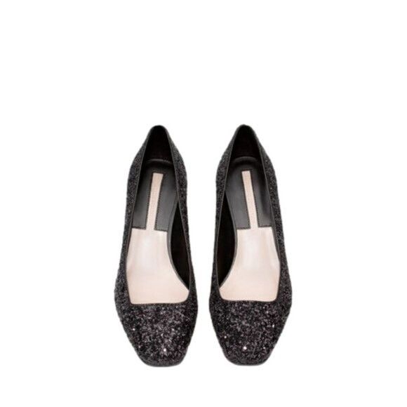 Zara Zara Black Glitter Block Heels - 36/5.5-6US, BNWOTs! 🇵🇹 Size US 6 / IT 36 - 11 Thumbnail