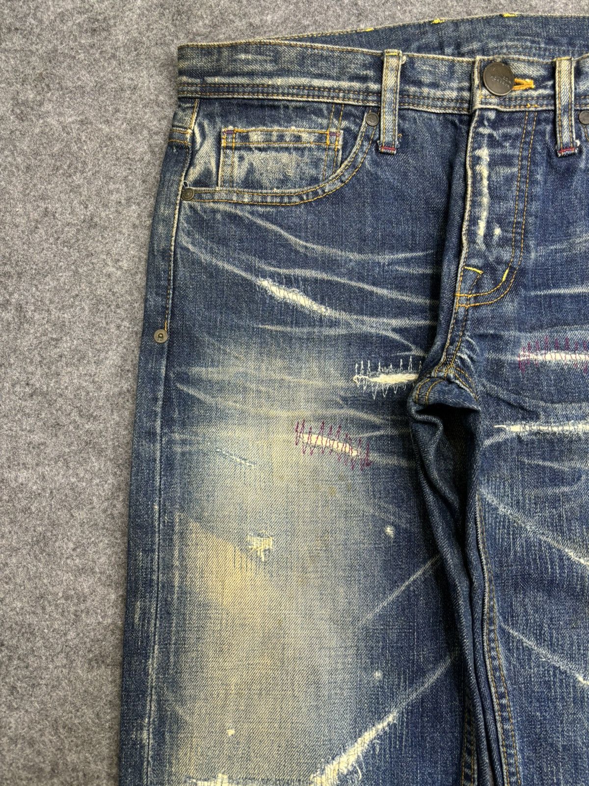 Japanese Brand 💥Sick💥BAGARCH Distressed Raw Stitch Selvedge Denim F543 Size US 31 - 5 Thumbnail