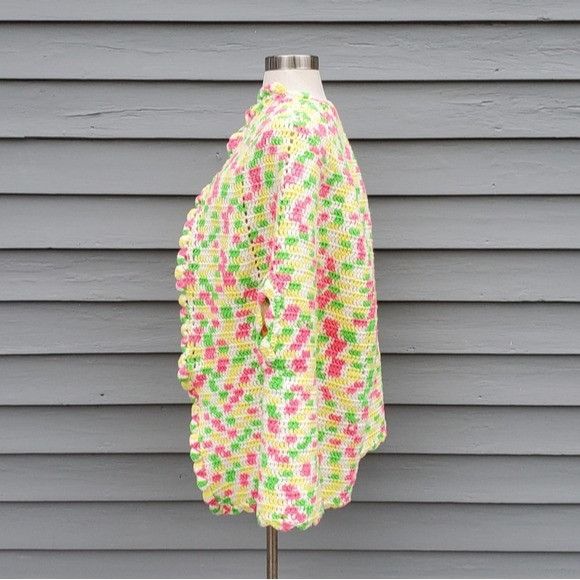 Handmade Handmade 80s Retro Neon Pink Green Yellow Poncho Cape One Si Size ONE SIZE - 3 Thumbnail