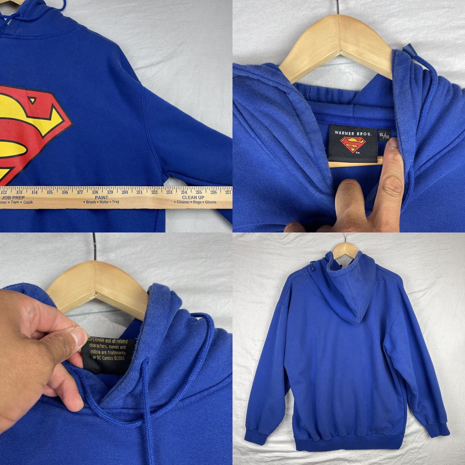 Vintage VINTAGE Superman Hoodie Mens XL Blue Sweatshirt Comics Superhero Y2K Graphic Print Hooded Pullover Size US XL / EU 56 / 4 - 8 Thumbnail