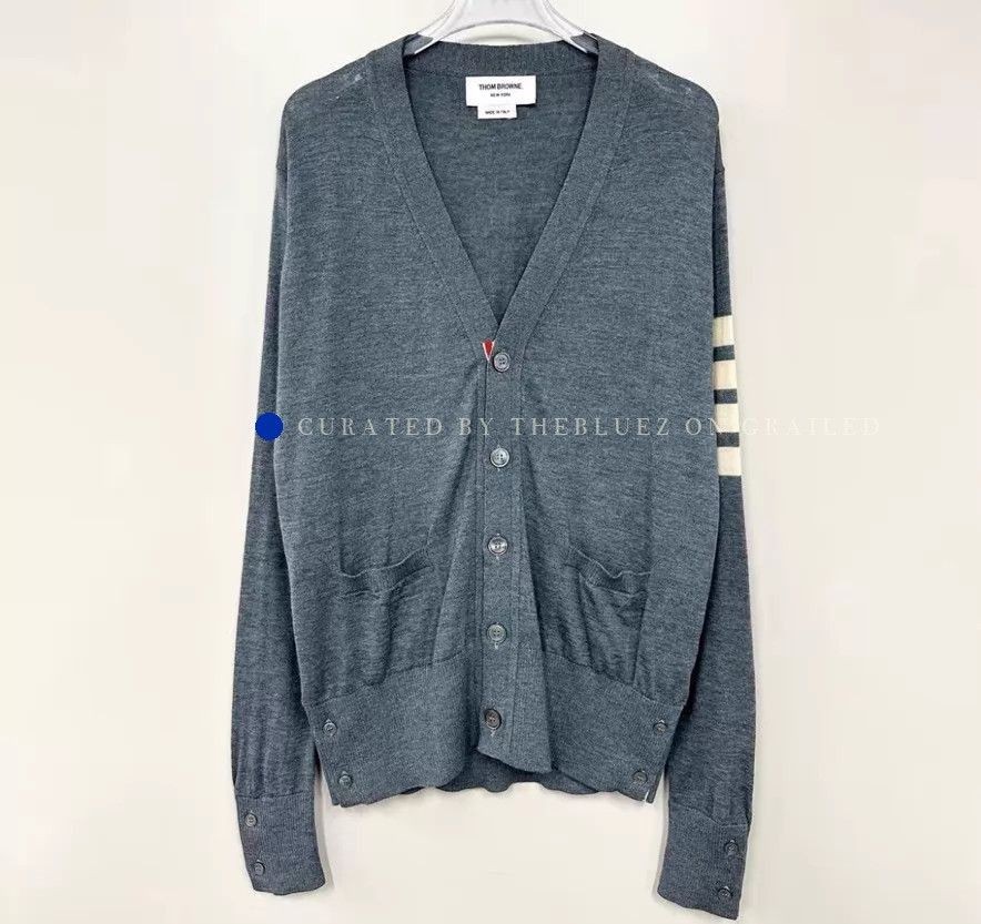Thom Browne Gray Knit Cardigan with 4-Stripe Detail Size US XXL / EU 58 / 5 - 1 Thumbnail