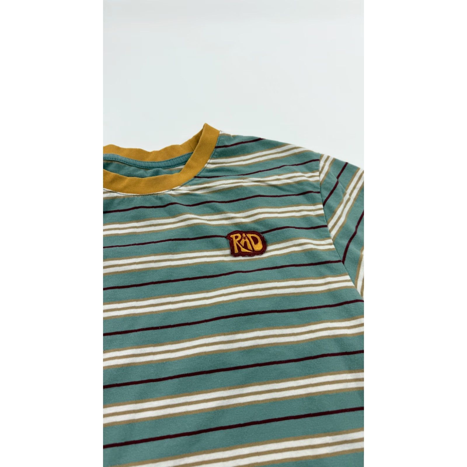 Vintage Dutch Bros Coffee T-Shirt Men Medium Retro Striped Cotton Blend Short Sleeve Green Blue RAD Patch Size US M / EU 48-50 / 2 - 2 Thumbnail