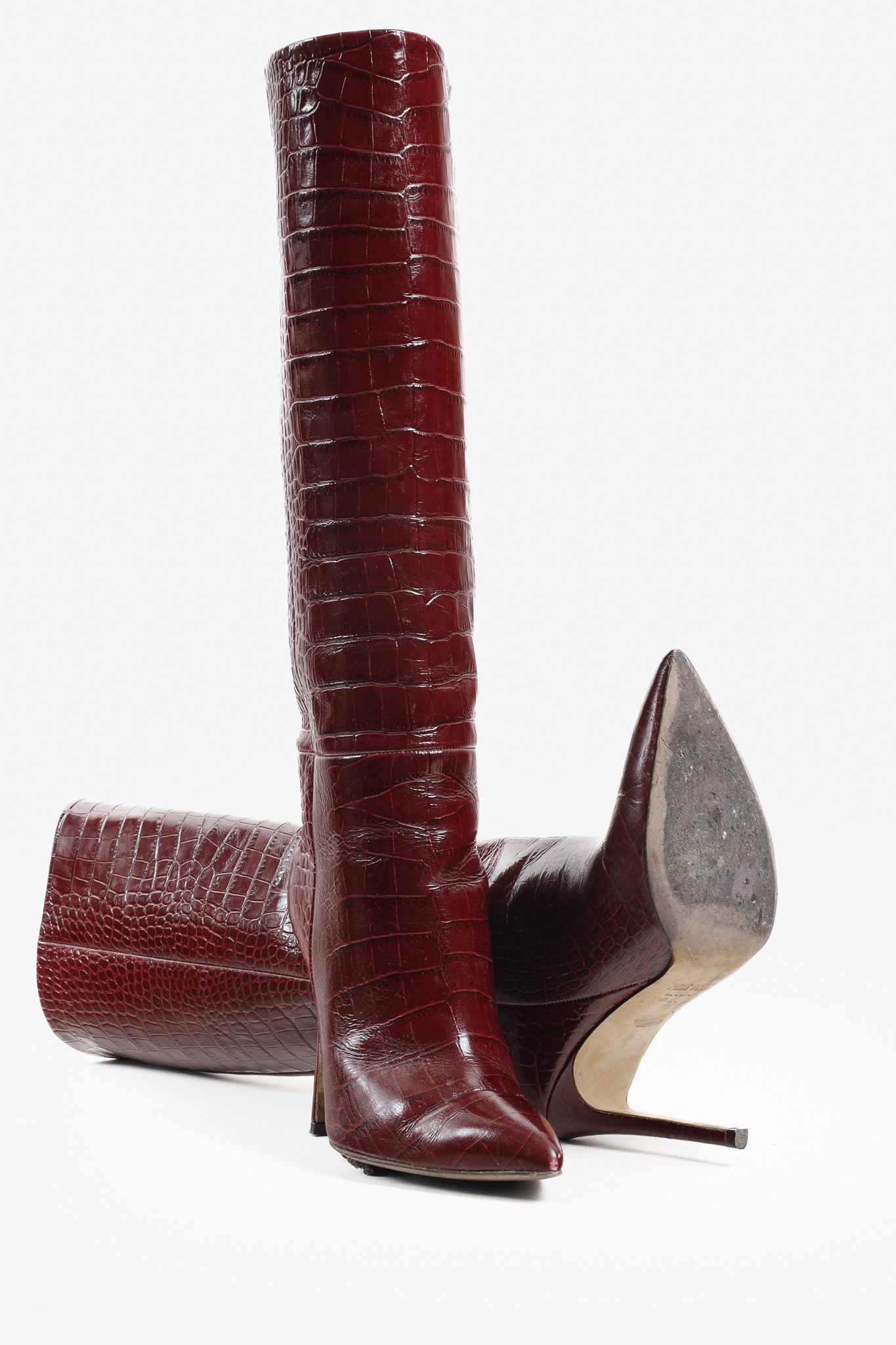 Paris Texas Paris Texas Burgundy Crocodile Embossed Boots Size US 6.5 / IT 36.5 - 4 Thumbnail