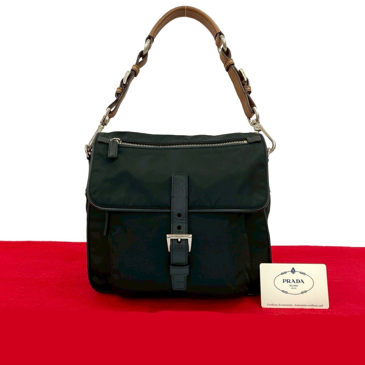 Prada Prada Saffiano Leather Nylon 2way Handbag Leather Shoulder Bag DUTY FREE for USA