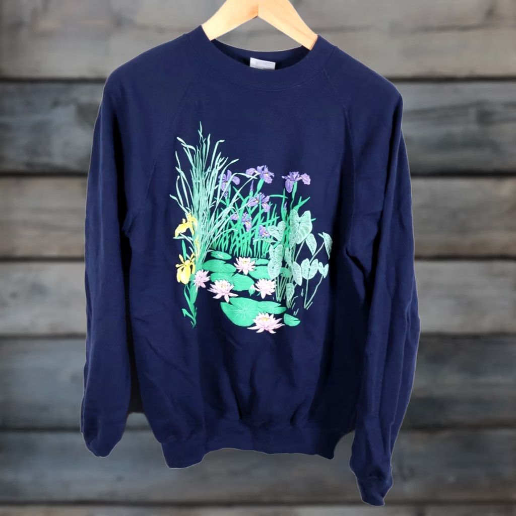 Hanes VINTAGE Hanes Sweatshirt Raglan 90s 80s Flower Nature Morning Sun Dark Blue Adult XL Women Size XL / US 12-14 / IT 48-50 - 1 Thumbnail