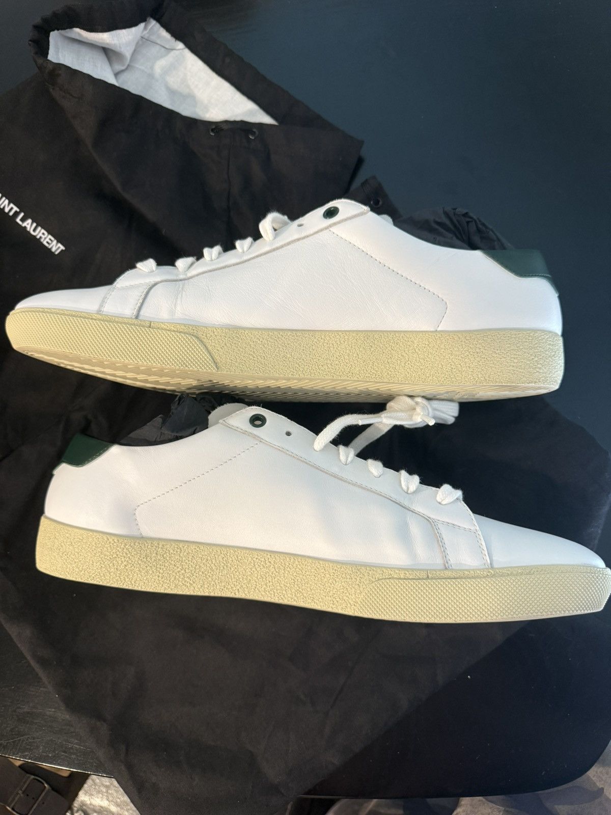 Saint Laurent Paris Saint Laurent SL-06 Court Leather 'White Dark Basil' Size US 15 / EU 48 - 2 Thumbnail