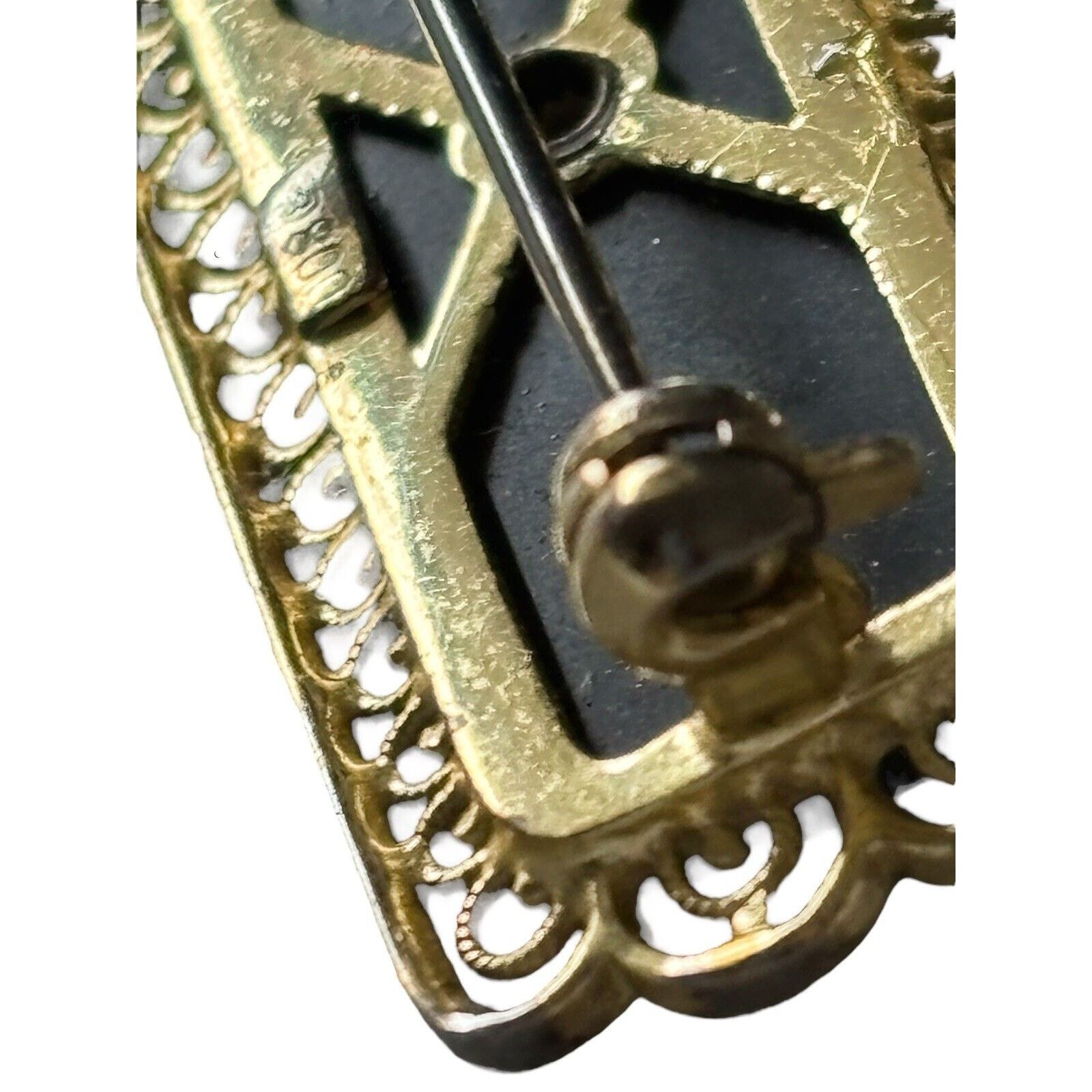 Other 800 Sterling Silver Vermeil Filigre Onyx Mourning Bar Brooch Size ONE SIZE - 9 Thumbnail