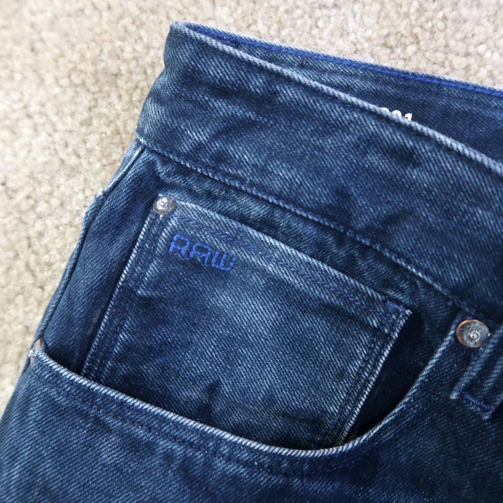 G-Star VINTAGE? No. G-Star RAW 3301 Jeans Men 38x36 Blue 3301 Slim Straight Stretch Whiskered Denim Button fly Size US 38 / EU 54 - 3 Thumbnail