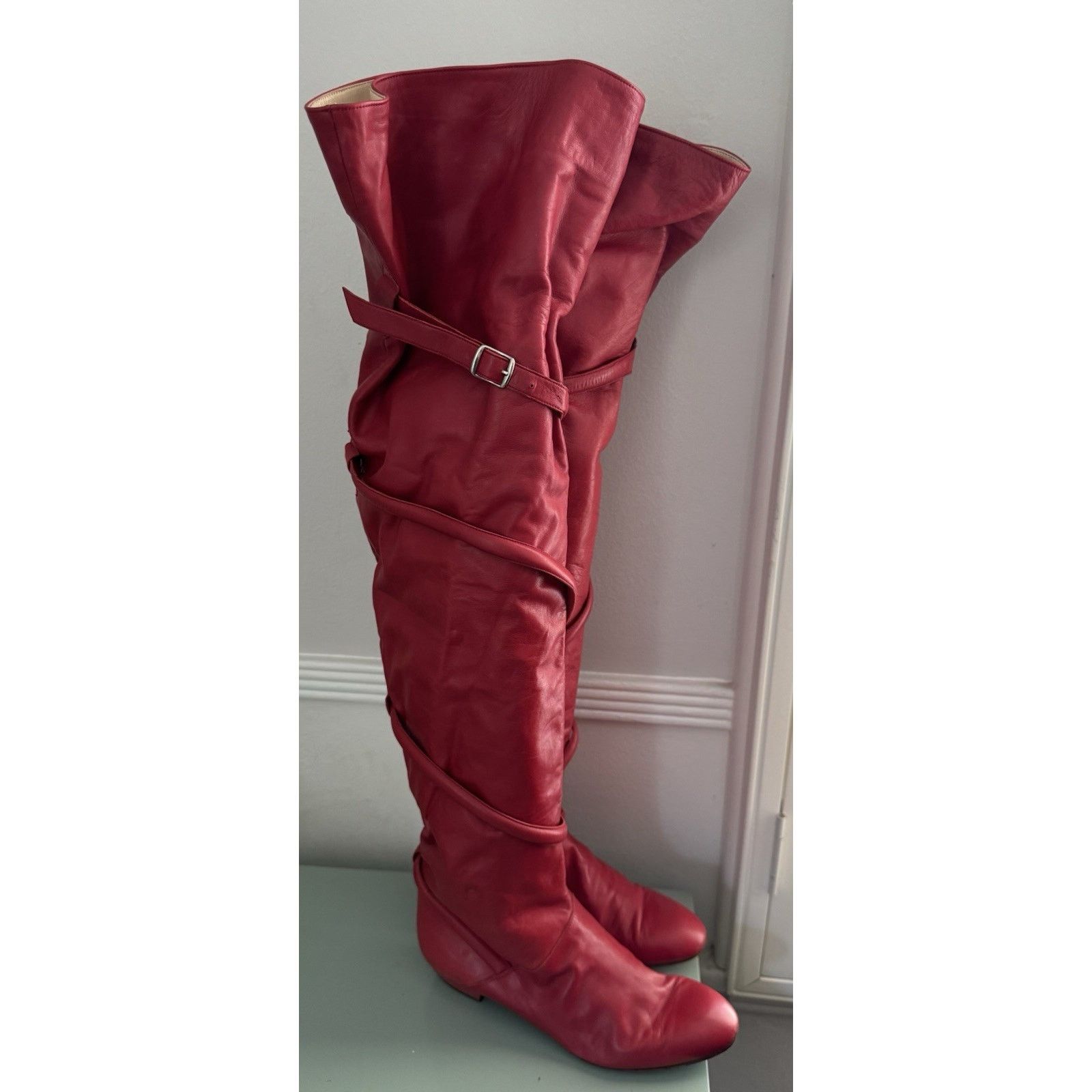 Tokio Kumagai RARE 1980s TOKIO KUMAGAI Red Over The Knee Boot Sz 37.5 Size US 7 / IT 37 - 1 Thumbnail
