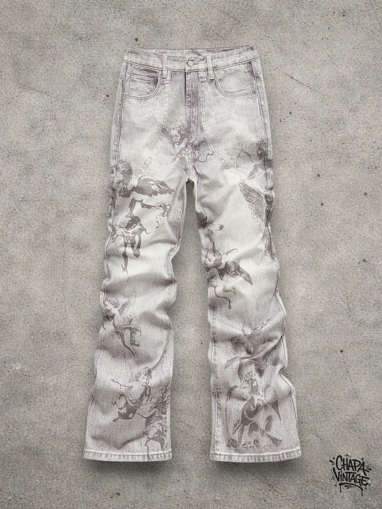 Japanese Brand Slim stacked graphic jeans Size US 32 / EU 48 - 1 Thumbnail
