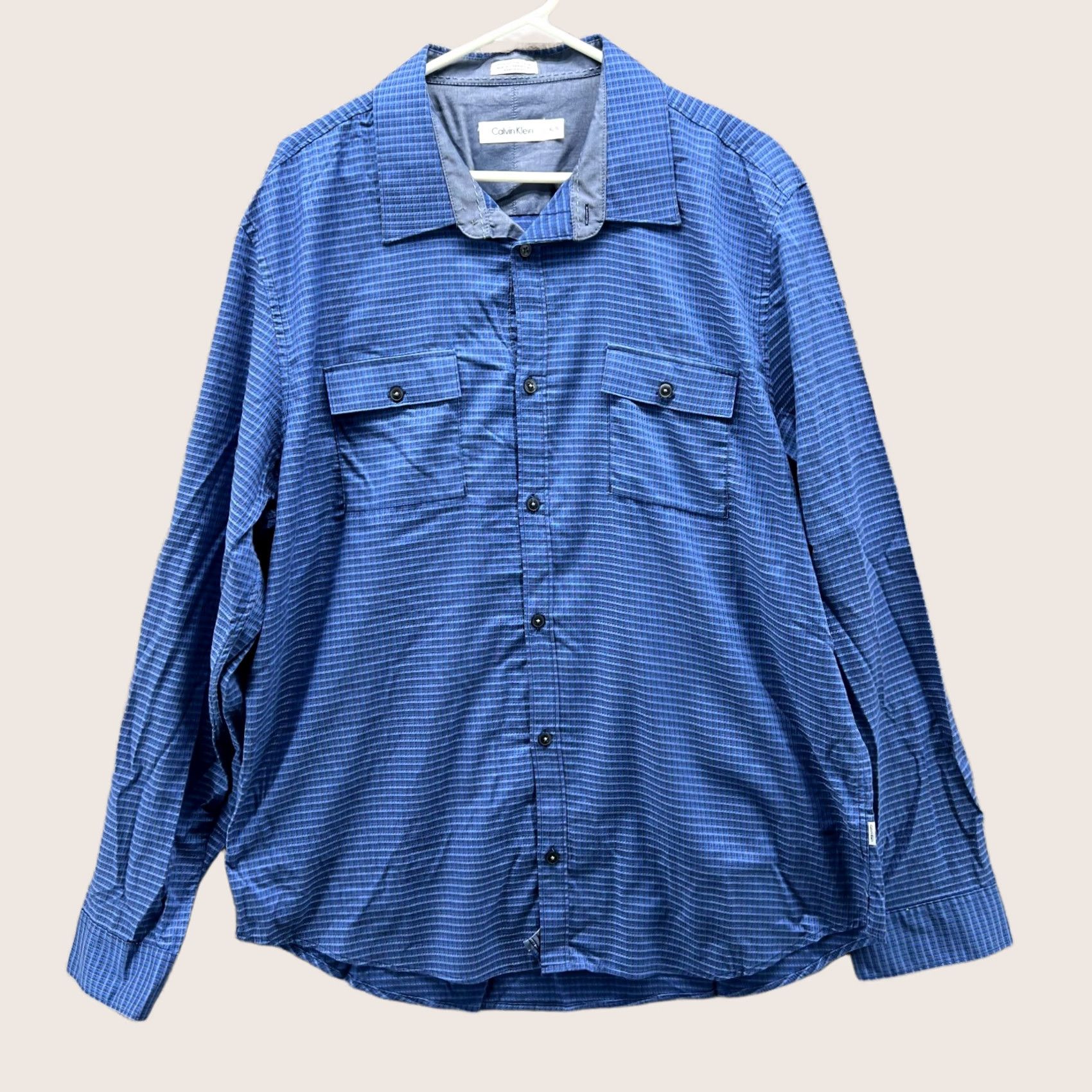 Calvin Klein VINTAGE Calvin Klein Shirt Mens XL Blue Button-Down Gingham Outdoors Utility Pockets - Casual Formal Business Size US XL / EU 56 / 4 - 1 Thumbnail