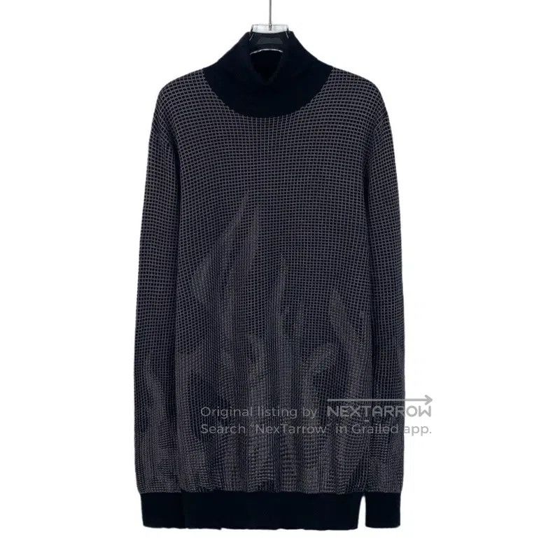 Hermes Gray Check Wool High Neck Long Sleeve Knit Sweater