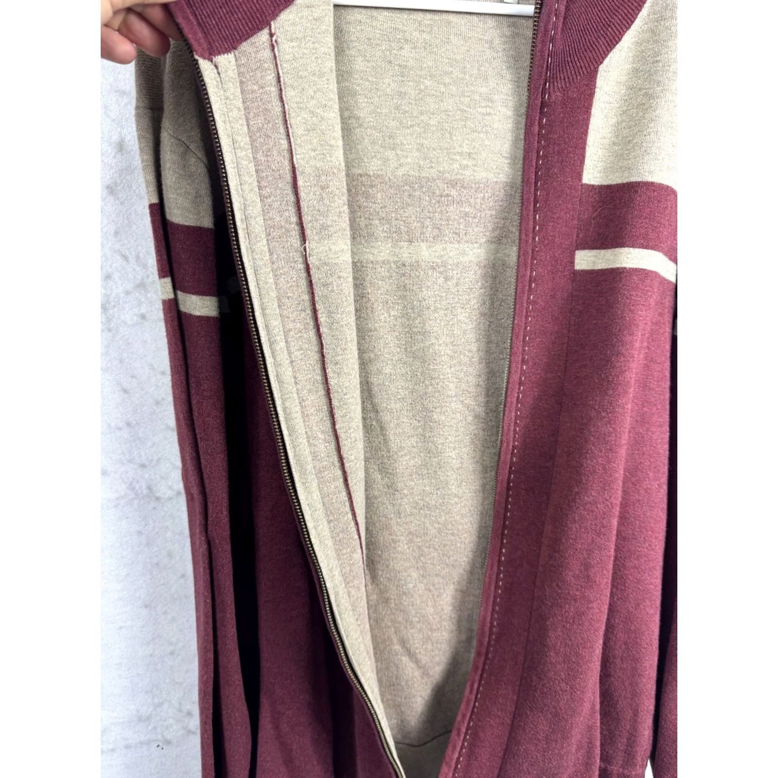 Nat Nast Nat Nast Cardigan Sweater Mens Large Full Zip Luxury Cassis Cement Burgundy L/S Size US L / EU 52-54 / 3 - 4 Thumbnail