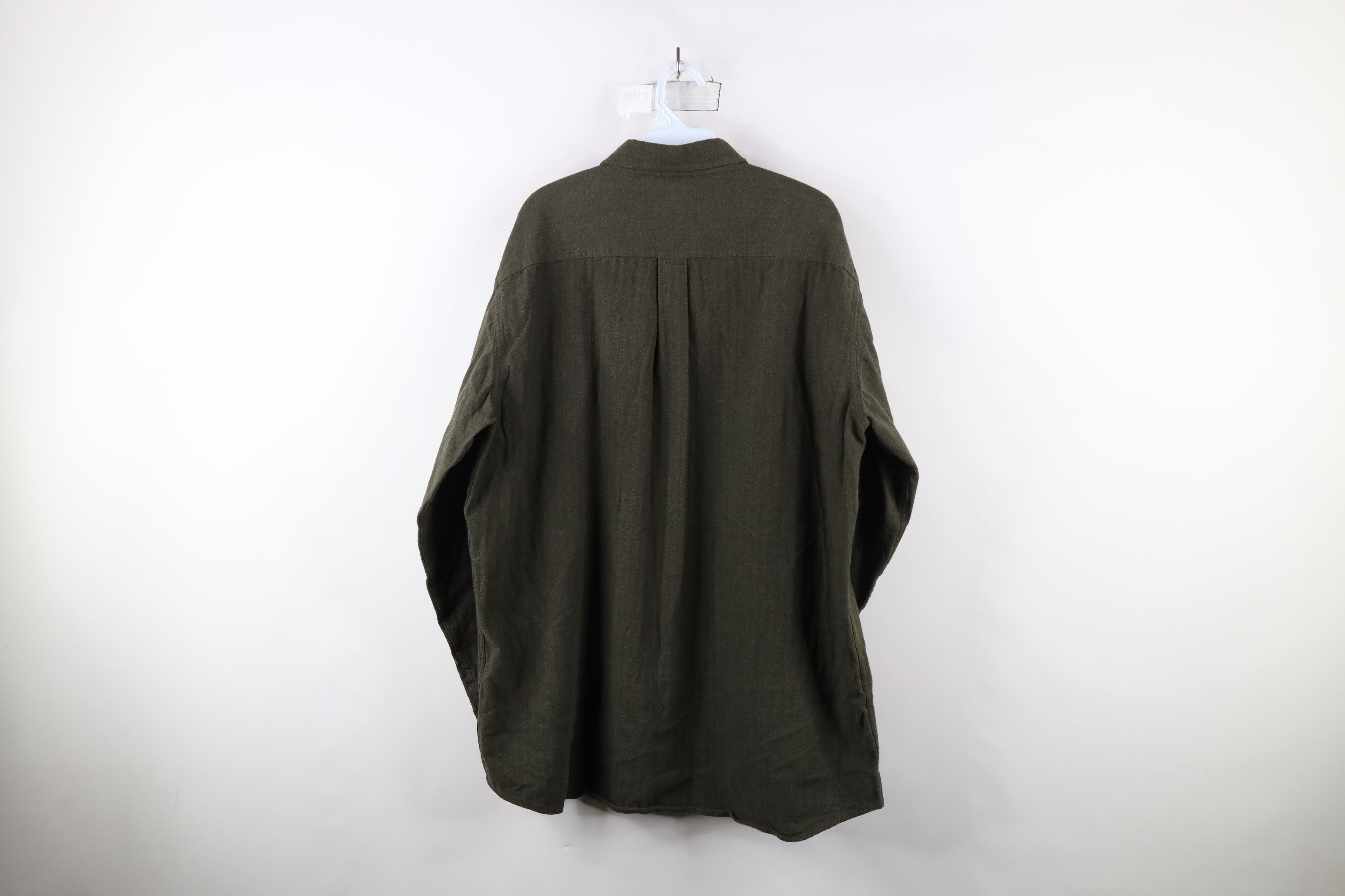 L.L. Bean × Vintage Vintage 90s LL Bean Herringbone Down Shirt Green Cotton Size US XL / EU 56 / 4 - 7 Thumbnail