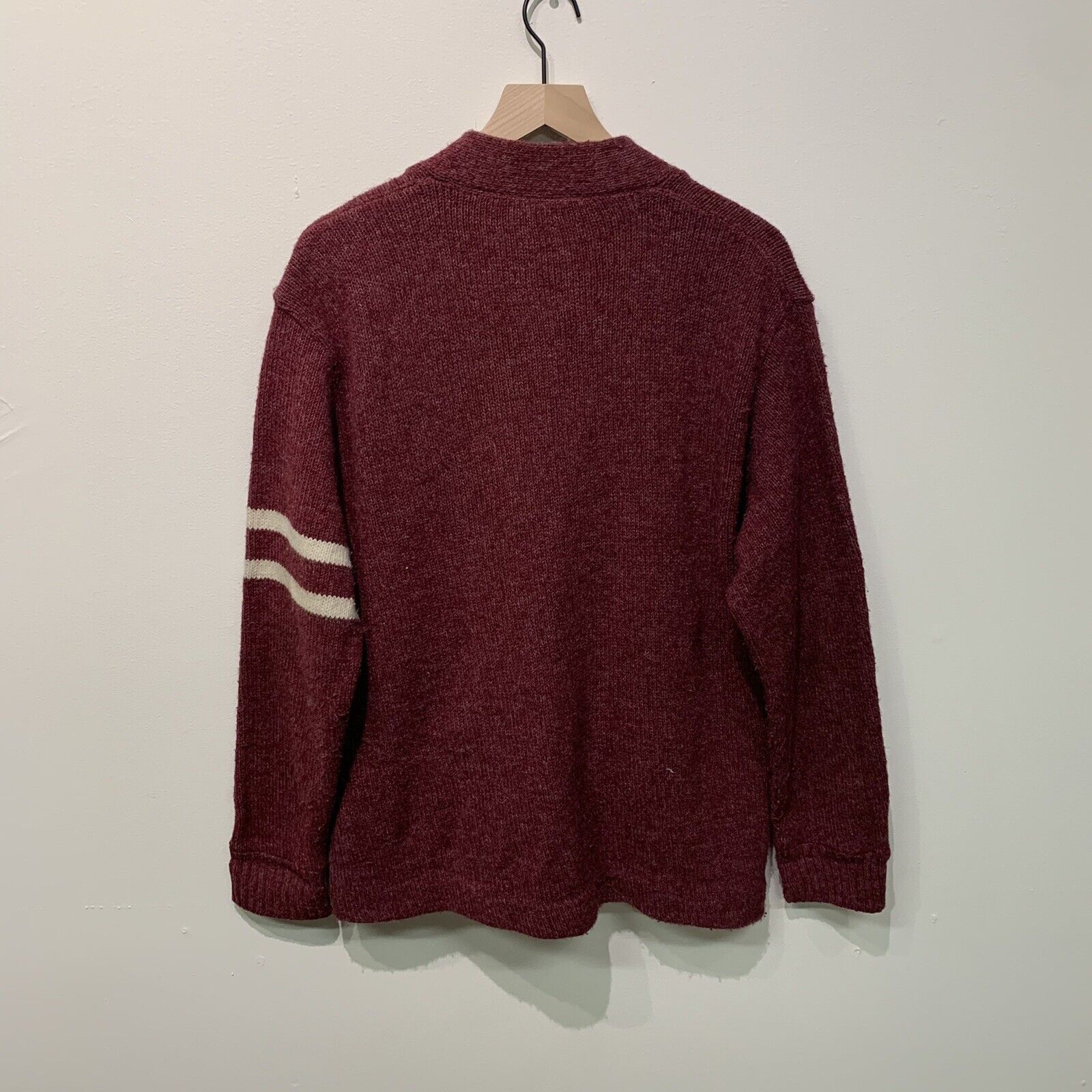 Vintage 50s 60s Red Wool Varsity Cardigan Sweater Mens SZ L