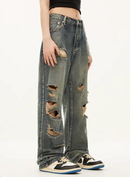 Other Street men's hiphop straight street ripped beggar jeans Size US 32 / EU 48 - 8 Thumbnail