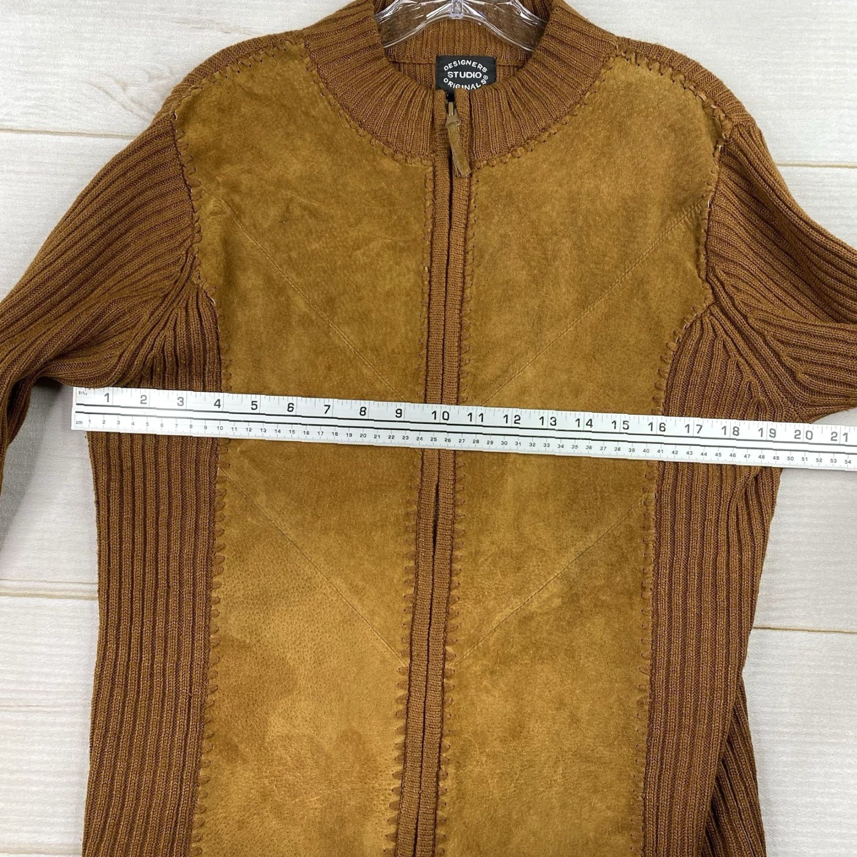 Vintage Designers Originals Zip Cardigan Sweater M Brown Leather Knit 80s /Knit Zipper Slim Women Size M / US 6-8 / IT 42-44 - 8 Thumbnail