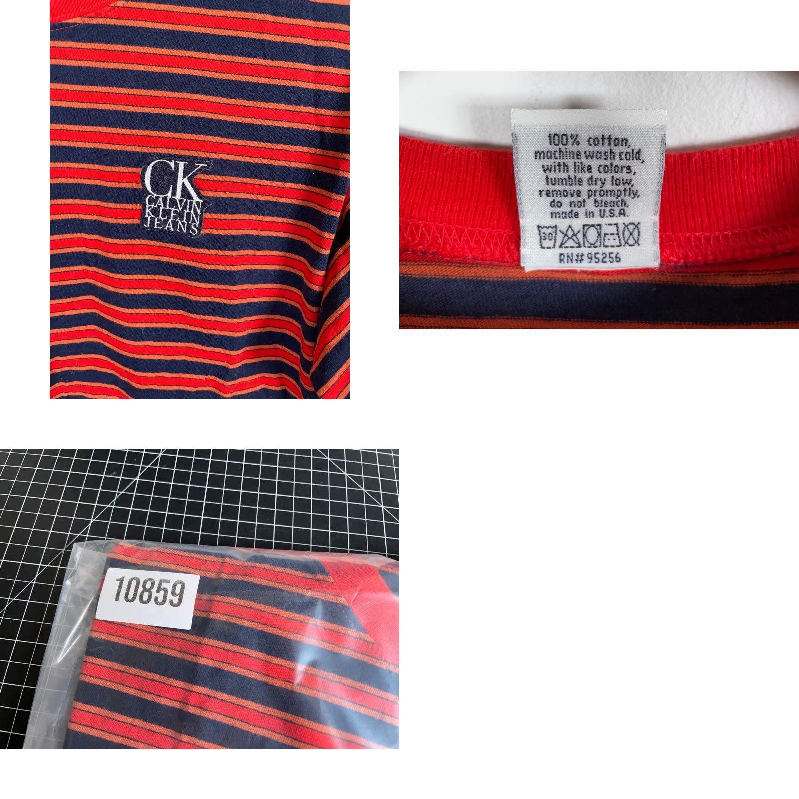 Guess VINTAGE 90s Calvin Klein T-Shirt Men M Red Blue Striped 100% Cotton USA Size US M / EU 48-50 / 2 - 8 Thumbnail