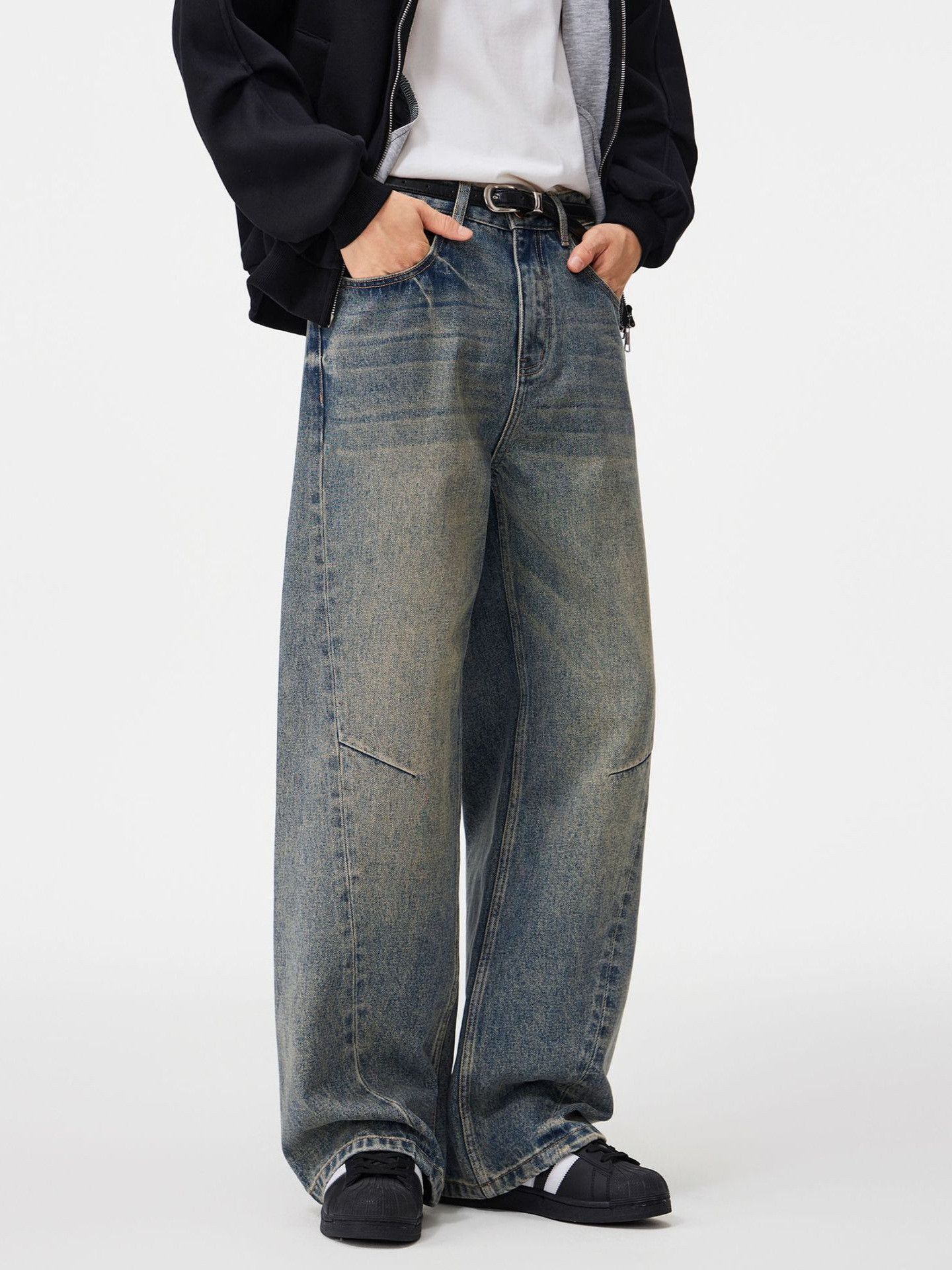Japanese Brand American high-street men's patchwork wide-leg loose jeans Size US 32 / EU 48 - 2 Thumbnail