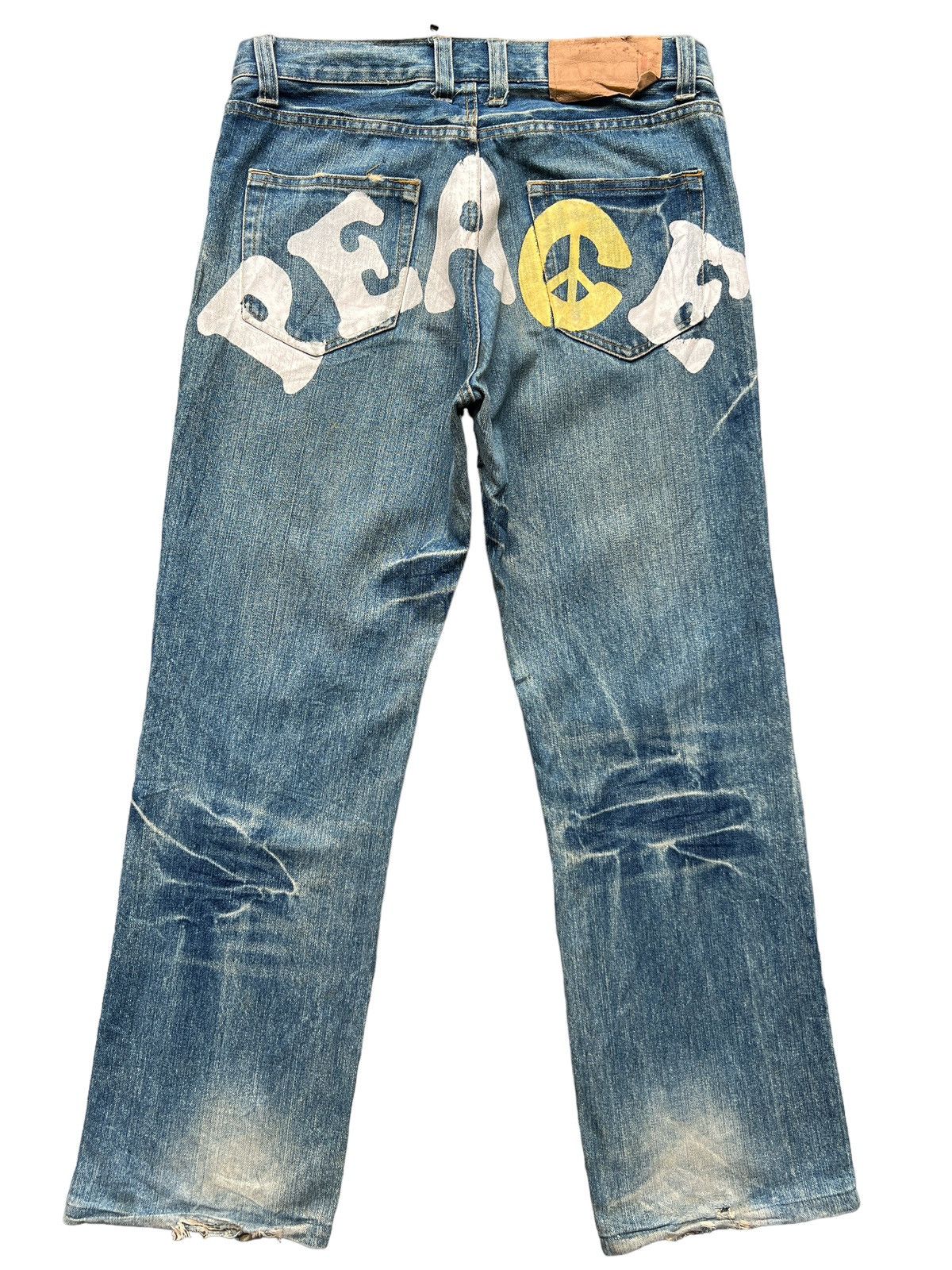Other Peace Spellout Japanese Distressed Denim Jeans 33x29 Size US 33 - 3 Thumbnail